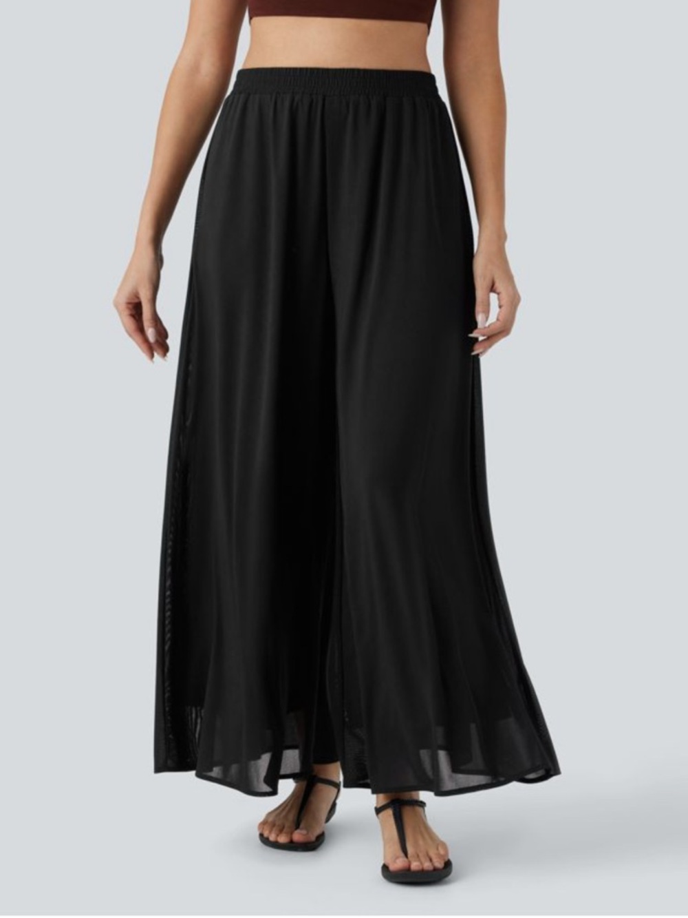 ☕️✔️⚫️♣️HALARA Black Sheer Pleated Wide-Leg Pant Skirt - Picture 5 of 5